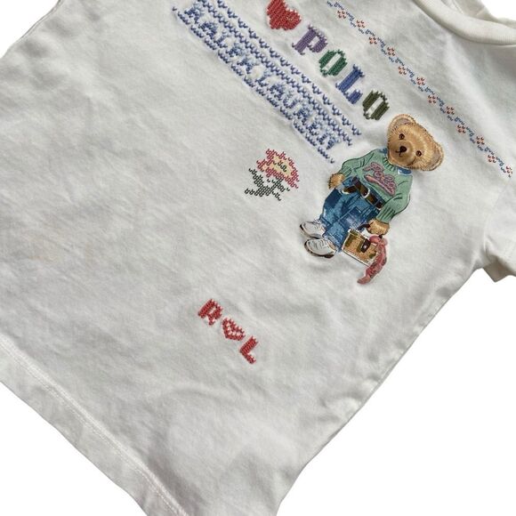 Ralph Lauren Purple Label White Polo Bear Cotton Embroidered Tee in Size 24M - Picture 4 of 10